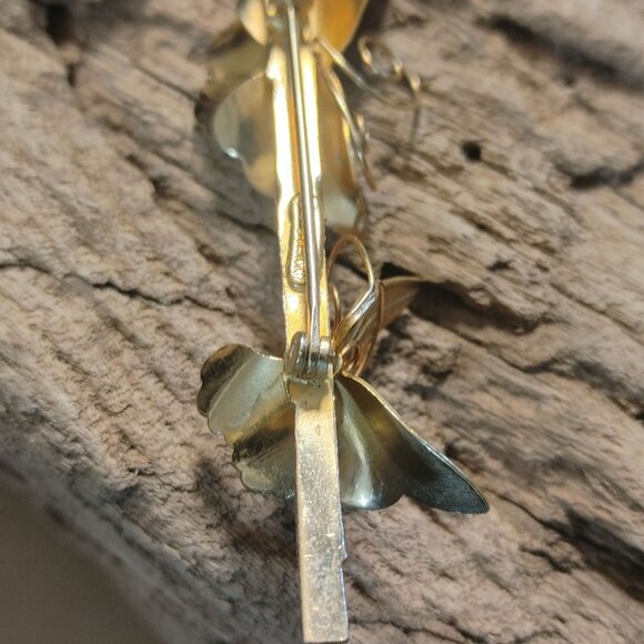 Giovanni Pin Brooch Vintage Gold Tone Butterfly Floral Signed Elegan Nature I - Picture 5 of 12